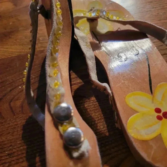 Girls Designer Wooden Sandals with Sparkly toe straps Flip Flops - Picture 5 of 6